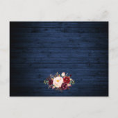 Carte de détails du Mariage en bois bleu rustique (Dos)