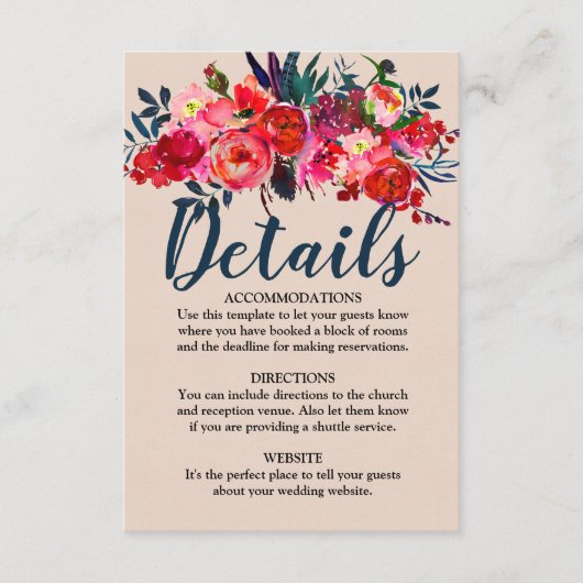 Carte de détails du Mariage en plumes rouges et de (Devant)