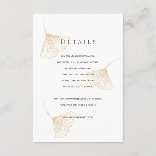 Carte de détails du Mariage Feuille Falling Gold G (Devant)