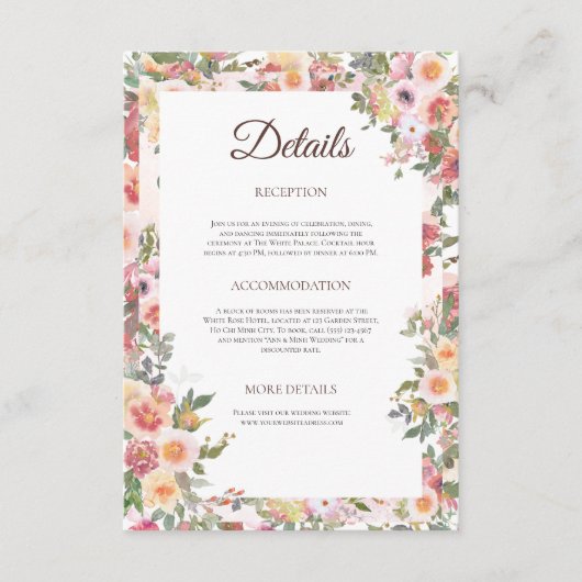 Carte de détails du Mariage floral (Devant)