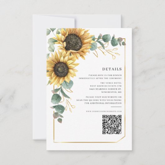 Carte de détails du Mariage Floral Sunflower Eucal (Devant)