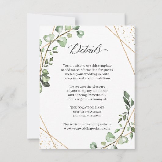 Carte de détails du Mariage géométrique Eucalyptus (Devant)