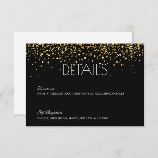 Carte de détails du Mariage Gold Parties scintilla (Devant / Derrière)