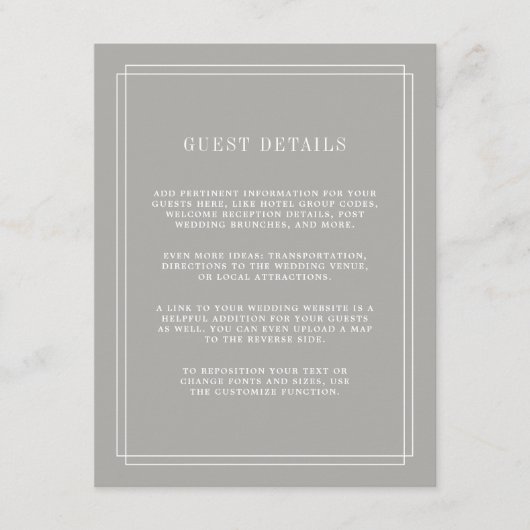 Carte de détails du Mariage intemporel | Vert (Devant)