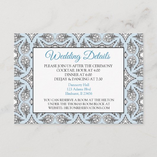 Carte de détails du Mariage Mandala noir et bleu (Devant)