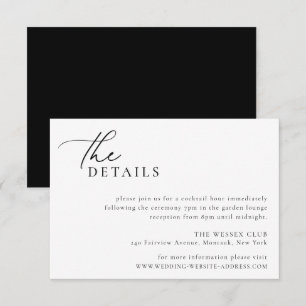 Carte de détails du Mariage minimaliste chic conte