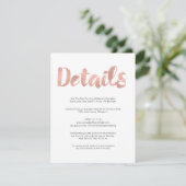 Carte de détails du Mariage Modern Rose Gold Love (Debout devant)