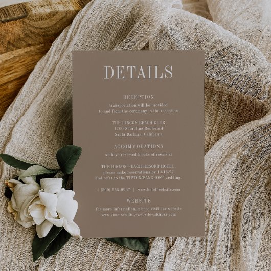 Carte de détails du Mariage OASIS Taupe