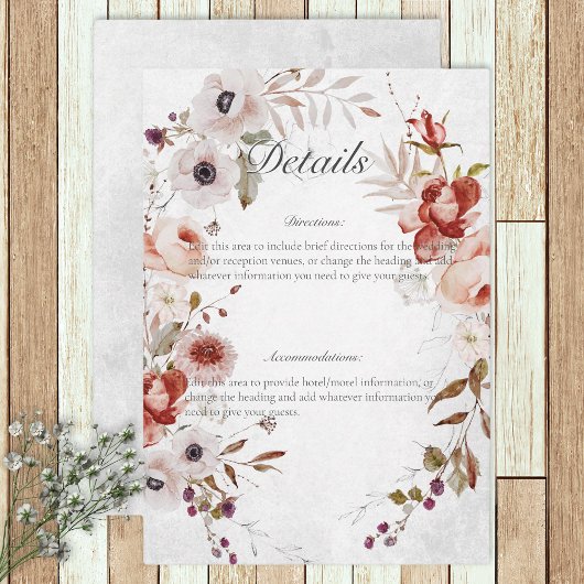 Carte de détails du Mariage romantique rose blanc