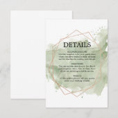 Carte de détails du Mariage rose Gold & Green Wate (Devant / Derrière)