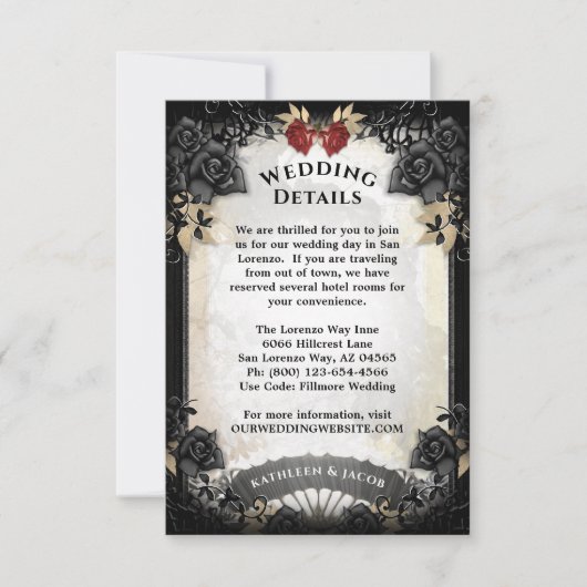 Carte de détails du Mariage Rose Halloween Elegant (Devant)