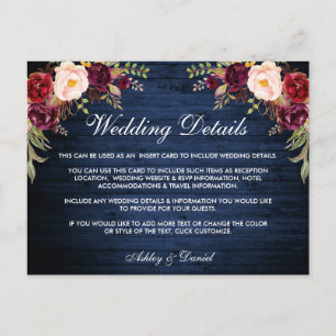 Carte de détails du Mariage Rustic Floral