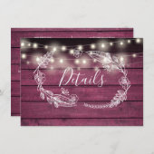 Carte de détails du Mariage Rustic Red Wood String (Devant / Derrière)