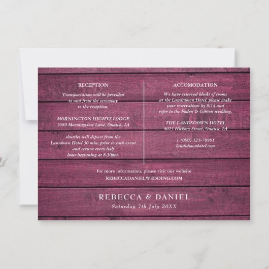 Carte de détails du Mariage Rustic Red Wood String (Dos)
