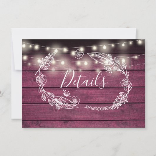 Carte de détails du Mariage Rustic Red Wood String (Devant)