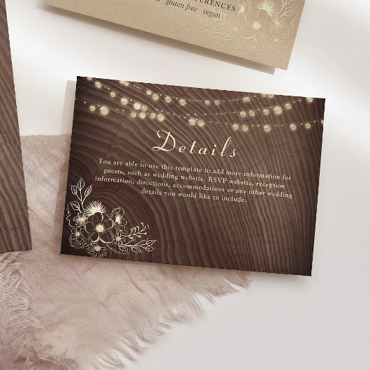 Carte de détails du Mariage Rustic Wood String Lig