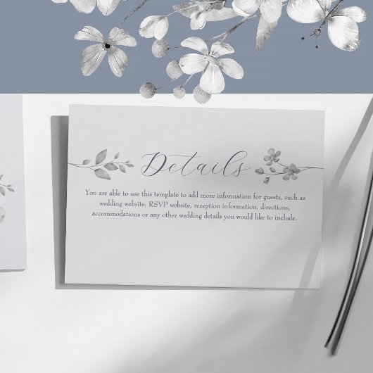 Carte de détails du Mariage Silver Blue Floral