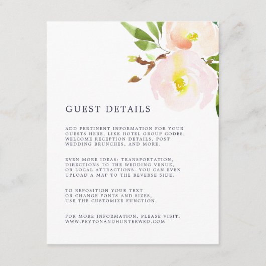 Carte de détails du Mariage Spring Blush (Devant)