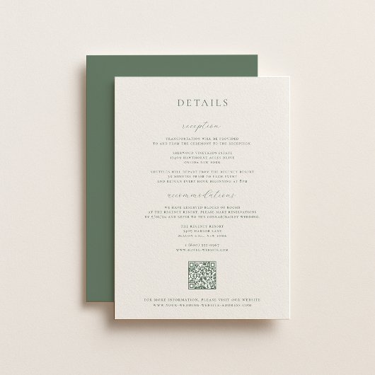 Carte de détails du Mariage vert Sage