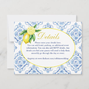 Carte de détails floraux italiens à carreaux bleus