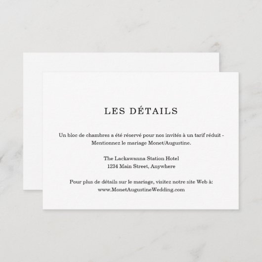 Carte de détails / Informations en français (Devant / Derrière)