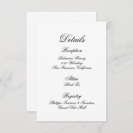 Carte de détails mariage (Devant / Derrière)