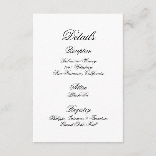 Carte de détails mariage (Devant)