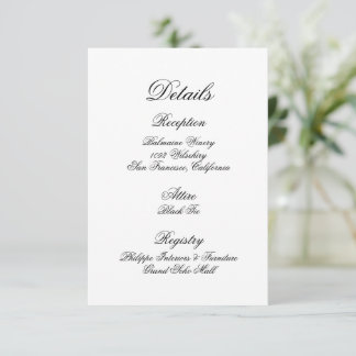 Carte de détails mariage