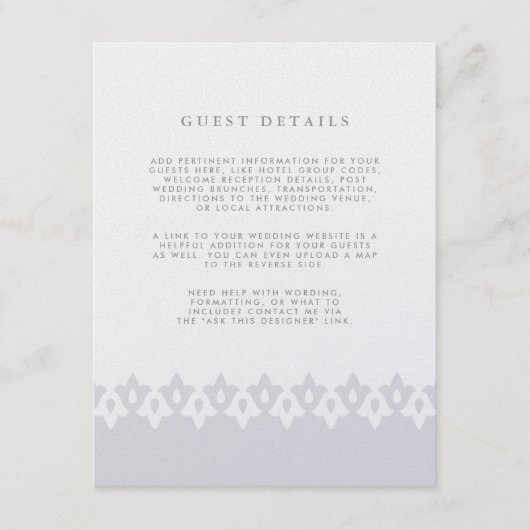 Carte de détails Mariage Arabesque | Perle d'argen (Devant)
