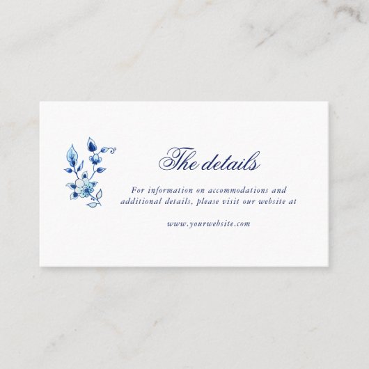 Carte de détails mariage bleu et blanc (Devant)