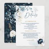Carte de détails Mariage bleu et or Marine (Devant / Derrière)