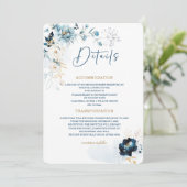 Carte de détails Mariage bleu et or Marine (Debout devant)