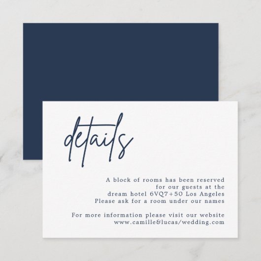 Carte de détails Mariage bleu marine (Devant / Derrière)