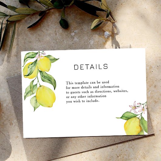 Carte de détails Mariage citrons d'été