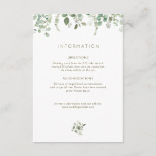 carte de détails mariage de l'eucalyptus green