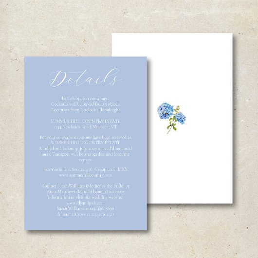 Carte de détails Mariage Dusty Blue Hydrangea