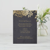 Carte de détails mariage en dentelle or noir (Debout devant)