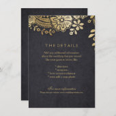 Carte de détails mariage en dentelle or noir (Devant / Derrière)