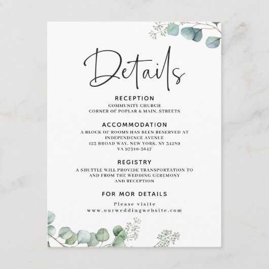 Carte de détails Mariage Eucalyptus (Devant)