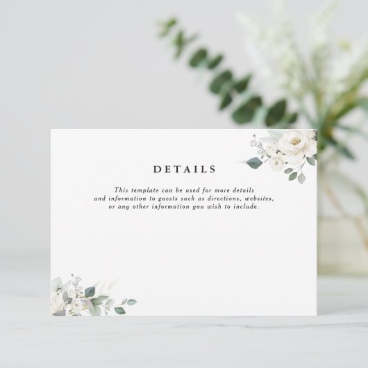 carte de détails mariage fleurie blanche (Debout devant)