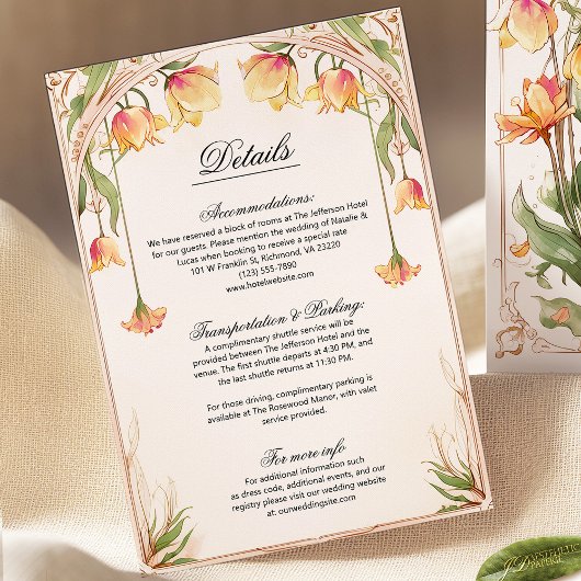 Carte de détails Mariage Floral Jaune et Verdure