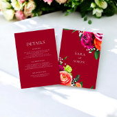 Carte de détails mariage floral moderne bordeaux