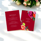 Carte de détails mariage floral moderne bordeaux