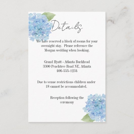Carte de détails Mariage Hydrangea (Devant)