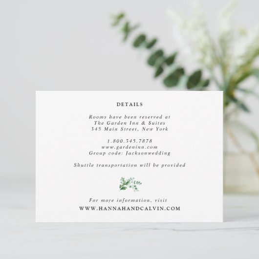 Carte de détails Mariage Hydrangea et Eucalyptus (Debout devant)
