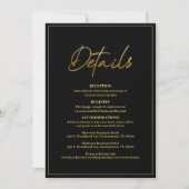 Carte de détails Mariage moderne Black and Gold (Devant)