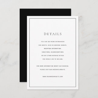 Carte de détails Mariage noir et blanc classique