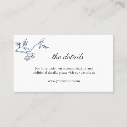 Carte de détails mariage simple bleu et blanc (Devant)