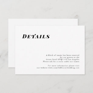 Carte de détails minimaliste de mariage élégant