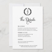 Carte de détails noir Elegant Monogram Wreath Whit (Devant)